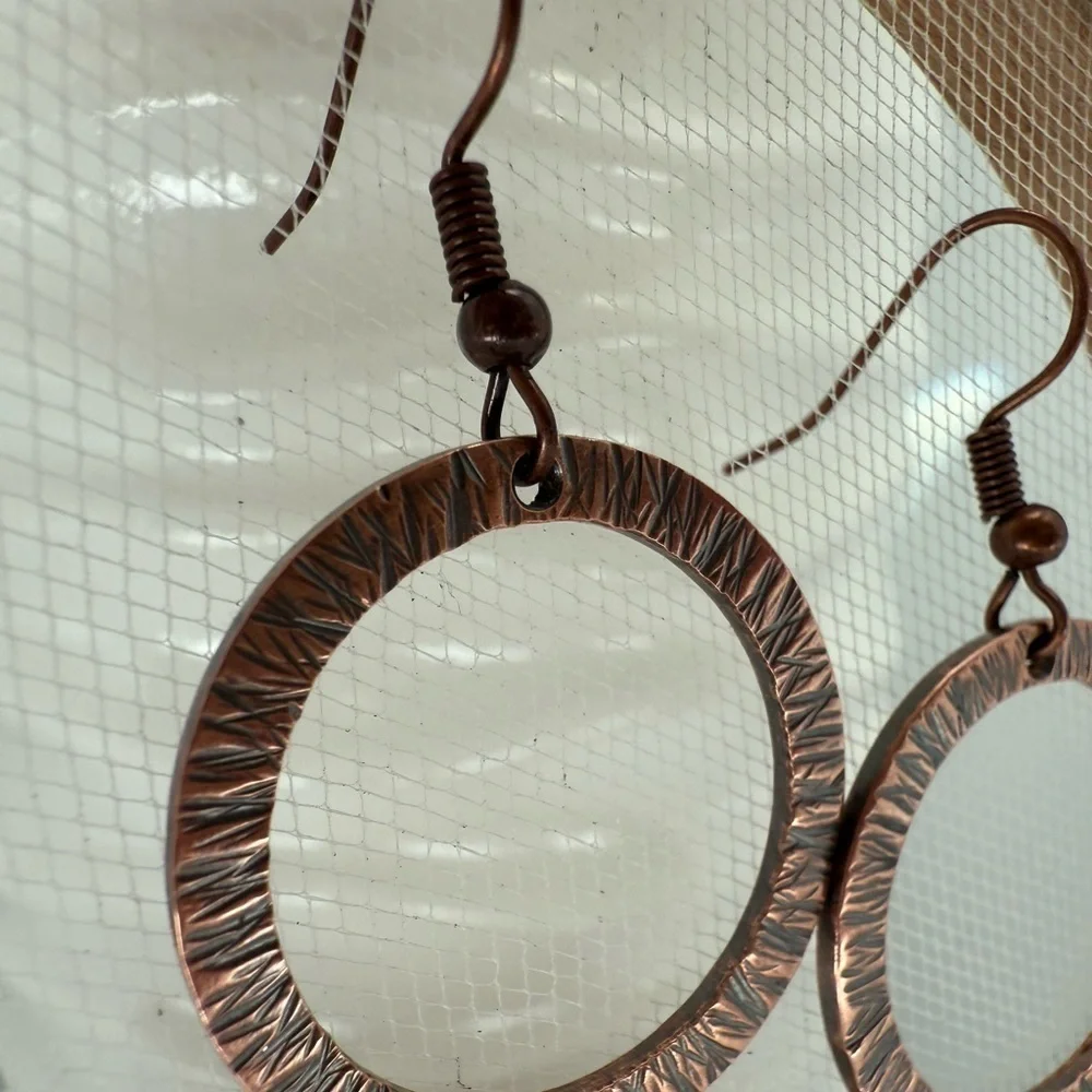 Artisan Copper Hoop Earrings with Hammered Textured Design